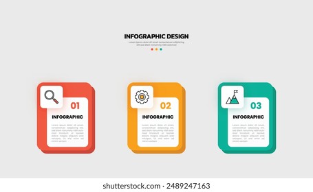 Modern business infographic template with 3 options or steps icons.
