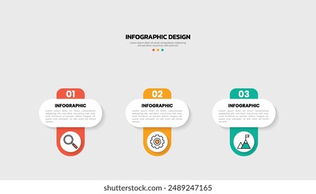 Modern business infographic template with 3 options or steps icons.