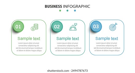 Modern business infographic template with 3 options or steps