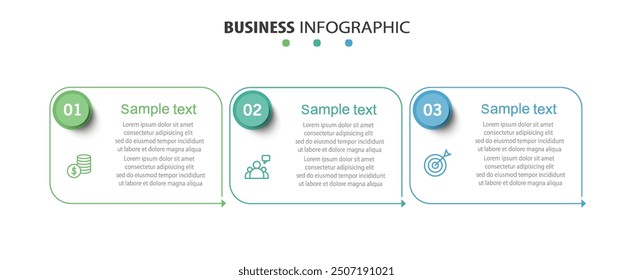 Modern business infographic template with 3 options or steps	