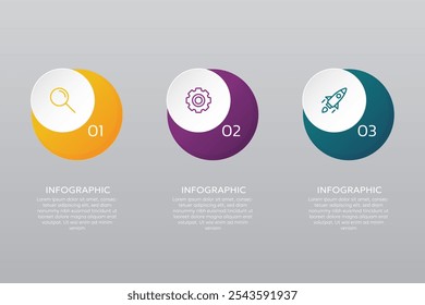 Modern business infographic template with 3 options or steps icons.