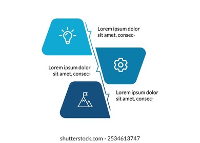 Plantilla moderna de infografía de negocios: cronograma de procesos de 3 pasos con Elementos de Vector limpio para visualizar la estrategia y el flujo del viaje.