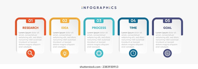 Modern business infographic template with 5 options or steps icons.