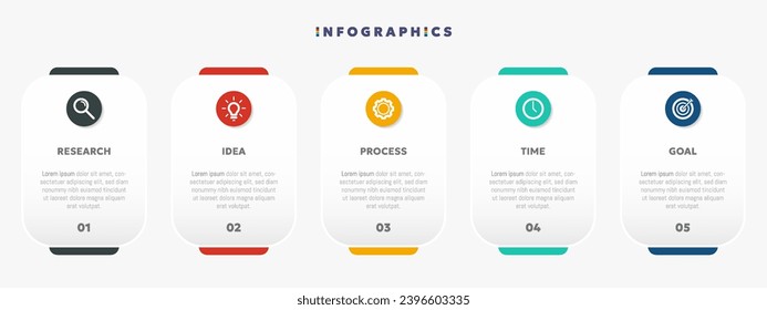 Modern business infographic template with 5 options or steps icons.