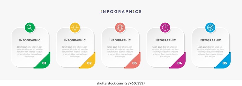 Modern business infographic template with 5 options or steps icons.