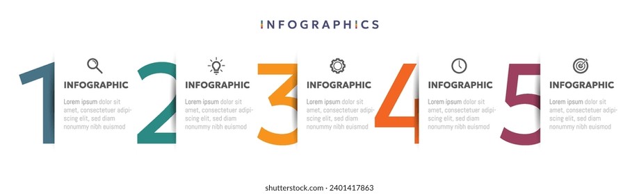 Plantilla de infografía de negocios moderna con 5 opciones o iconos de paso.