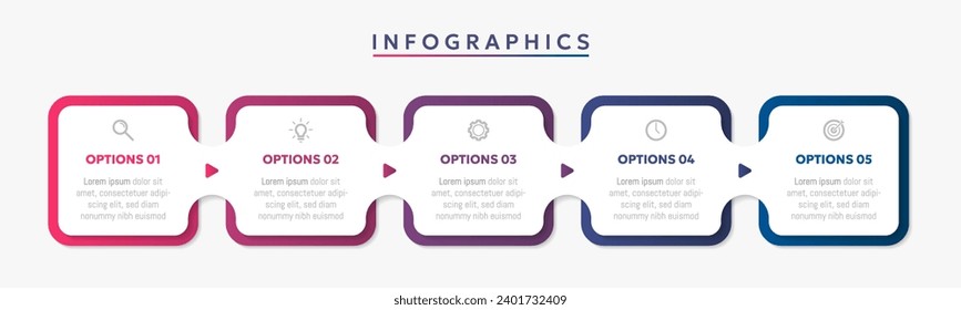 Modern business infographic template with 5 options or step icons.