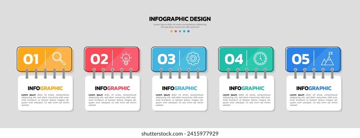 Modern business infographic template with 5 options or steps icons.