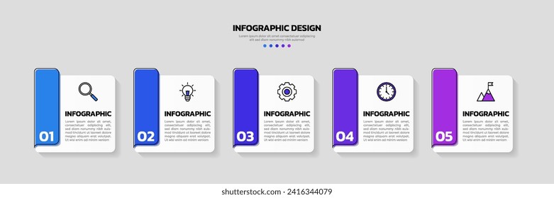 Modern business infographic template with 5 options or steps icons.