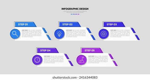 Modern business infographic template with 5 options or steps icons.