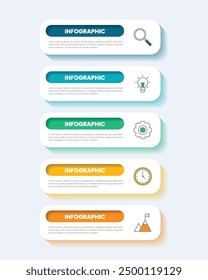 Modern business infographic template with 5 options or steps icons.