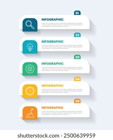 Modern business infographic template with 5 options or steps icons.