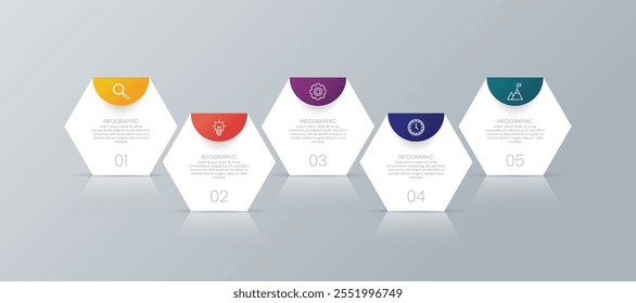 Modelo de infográfico de negócios moderno com 5 opções ou ícones de etapas.