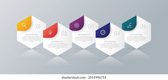 Modelo de infográfico de negócios moderno com 5 opções ou ícones de etapas.