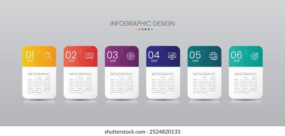 Modern business infographic template with 6 options or steps icons.