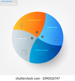 Modern business infographic template, backdrop with modern circular graph, four steps, simple line icons, isolated on bright background, for infographics, presentations, documents