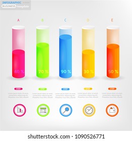 Modern business infographic template, backdrop with modern graph, five steps, simple line icons, isolated on bright background, for infographics, presentations, documents