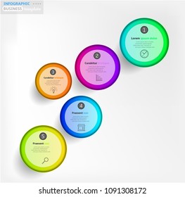 Modern business infographic template, backdrop with modern graph, five steps, simple line icons, isolated on bright background, for infographics, presentations, documents