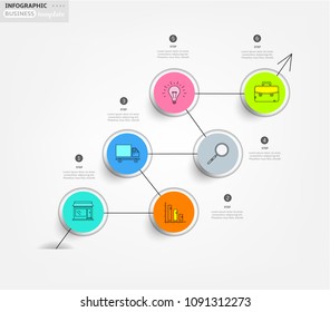 Modern business infographic template, backdrop with modern graph, six steps, simple line icons, isolated on bright background, for infographics, presentations, documents