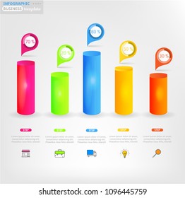 Modern business infographic template, backdrop with modern graph, five steps, simple line icons, isolated on bright background, for infographics, presentations, documents
