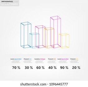 Modern business infographic template, backdrop with modern graph, six steps, isolated on bright background, for infographics, presentations, documents