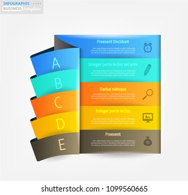 Modern business infographic template, backdrop with modern graph, five steps, simple line icons, isolated on bright background, for infographics, presentations, documents
