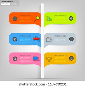 Modern business infographic template, backdrop with modern graph, six steps, simple line icons, isolated on bright background, for infographics, presentations, documents