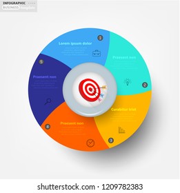 Modern business infographic template, backdrop with modern graph with red target, five steps, simple line icons, isolated on bright background, for infographics, presentations, documents