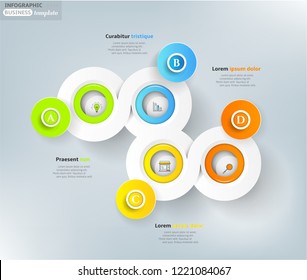 Modern business infographic template, backdrop with spiral graph, four steps, simple line icons, isolated on bright background, for infographics, presentations, documents