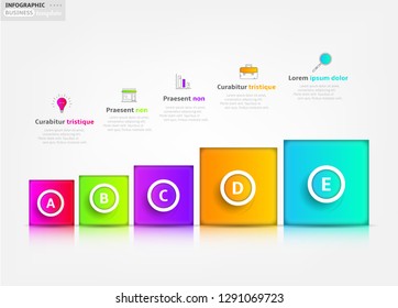 Modern business infographic template, backdrop with colorful graph, five steps, simple line icons, isolated on bright background, for infographics, presentations, documents