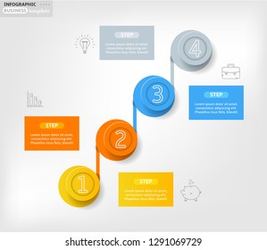 Modern business infographic template, backdrop with colorful graph, four steps, simple line icons, isolated on bright background, for infographics, presentations, documents
