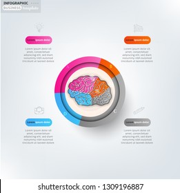 Modern business infographic template, backdrop with colorful graph with brain, four steps, simple line icons, isolated on bright background, for infographics, presentations, documents