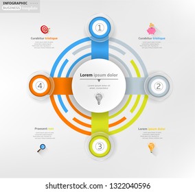 Modern business infographic template, backdrop with colorful graph, four steps, simple line icons, isolated on bright background, for infographics, presentations, documents