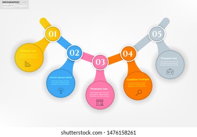 Modern business infographic template, backdrop with colorful graph, five steps, simple line icons, isolated on bright background, for infographics, presentations, documents