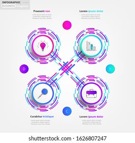 Modern business infographic template, backdrop with colorful graph, four steps, simple line icons, isolated on bright background, for infographics, presentations, documents