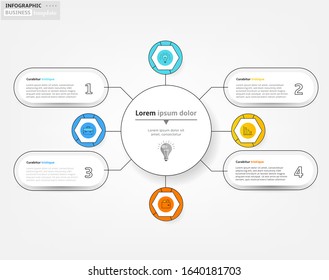 Modern business infographic template, backdrop with colorful graph, four steps, simple line icons, isolated on bright background, for infographics, presentations, documents