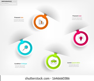 Modern business infographic template, backdrop with colorful graph, four steps, simple line icons, isolated on bright background, for infographics, presentations, documents