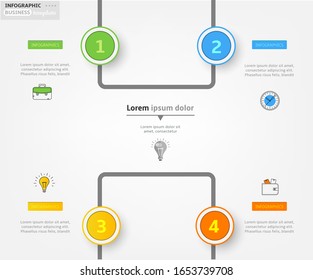 Modern business infographic template, backdrop with colorful graph, four steps, simple line icons, isolated on bright background, for infographics, presentations, documents