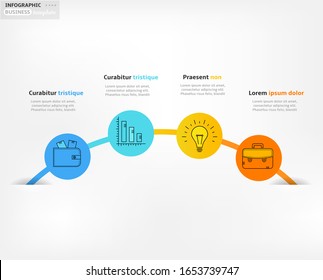 Modern business infographic template, backdrop with colorful graph, four steps, simple line icons, isolated on bright background, for infographics, presentations, documents