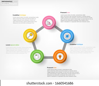 Modern business infographic template, backdrop with colorful graph, five steps, simple line icons, isolated on white background, for infographics, presentations, documents