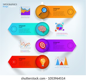Modern business infographic template, background with four steps, colorful icons, isolated on bright background