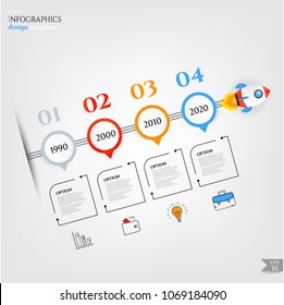 Modern business infographic template, background with timeline, five steps, colorful line icons, isolated on bright background