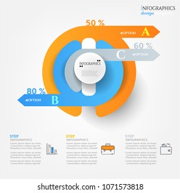Modern business infographic template, background with graph, three steps, simple line icons, isolated on bright background