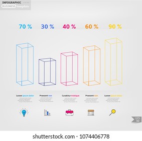 Modern business infographic template, background with graph five steps, simple line icons, isolated on bright background