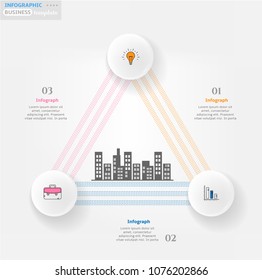 Modern business infographic template, background with modern triangular graph, three steps, simple line icons, isolated on bright backdrop, for infographics, presentations, documents