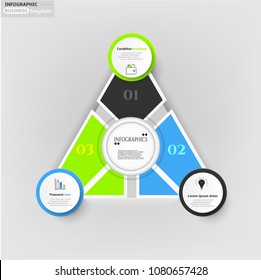 Modern business infographic template, background with modern triangular graph, three steps, simple line icons, isolated on bright backdrop, for infographics, presentations, documents