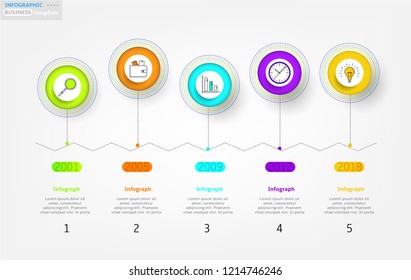 Modern business infographic template, background with timeline, five steps, isolated on bright background