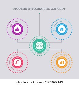 Modern business infographic template with circular shapes for presentation, education, banners, brochures. Circle percentage diagrams, number options, 4, 5 options or steps, web design, EPS10