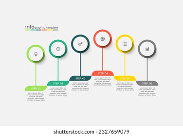 Diseño colorido de plantilla de infografía empresarial moderna con 6 pasos