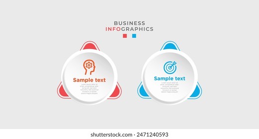 Modern business infographic template design with 2 step or options. Cool design for process diagram, presentations, workflow layout, banner, flow chart, wall information.Eps10 vector